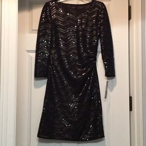 Tahari 3/4 Sleeve Black Sequin Dress Size 4